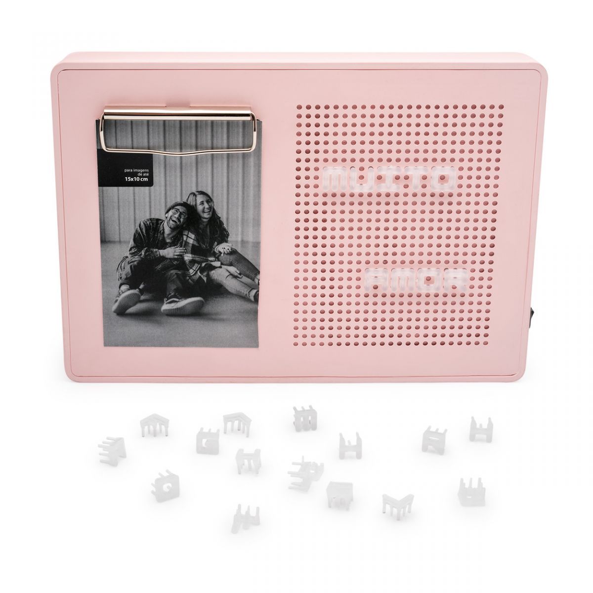 Letreiro led e porta retrato rosa